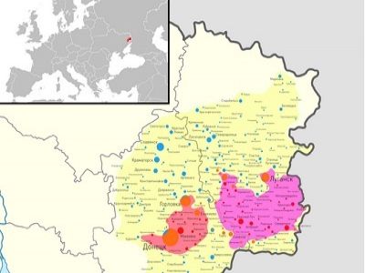 Карта зоны АТО. (Источник - http://upload.wikimedia.org/wikipedia/commons/b/b0/East_Ukraine_conflict.png)