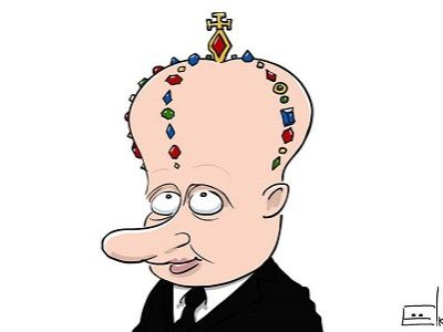Путин — монарх. Карикатура: С. Елкин, facebook.com/photo.php?fbid=1149594741721518&set=a.153888747958794.31084.100000130094391