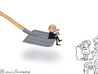 Путин и "прямая линия". Карикатура С.Елкина, источник - www.facebook.com/sergey.elkin1