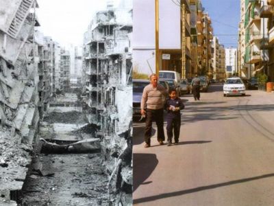 Демаркационная линия в Бейруте в период гражданской войны, 1986 и 2002 гг. Фото: pics.ru
